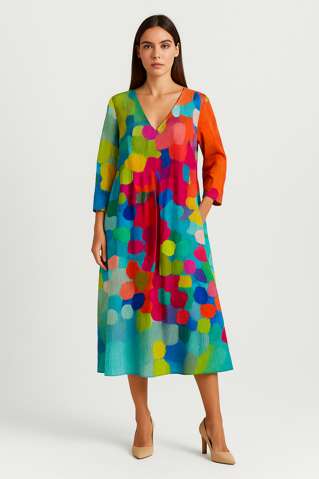 Ariella – Colorful Dress with V-Neck and Elegant Design