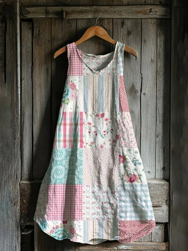Vintage Floral Geometric Art Tank Dress