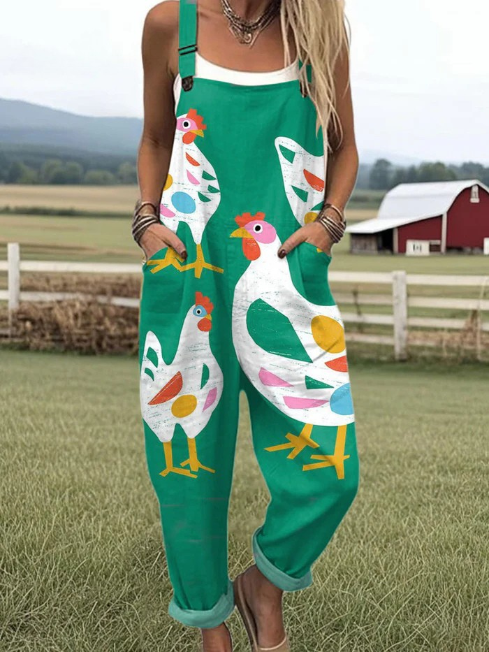Women's Funny Chick Art Print Casual Wide Leg Jumpsuit