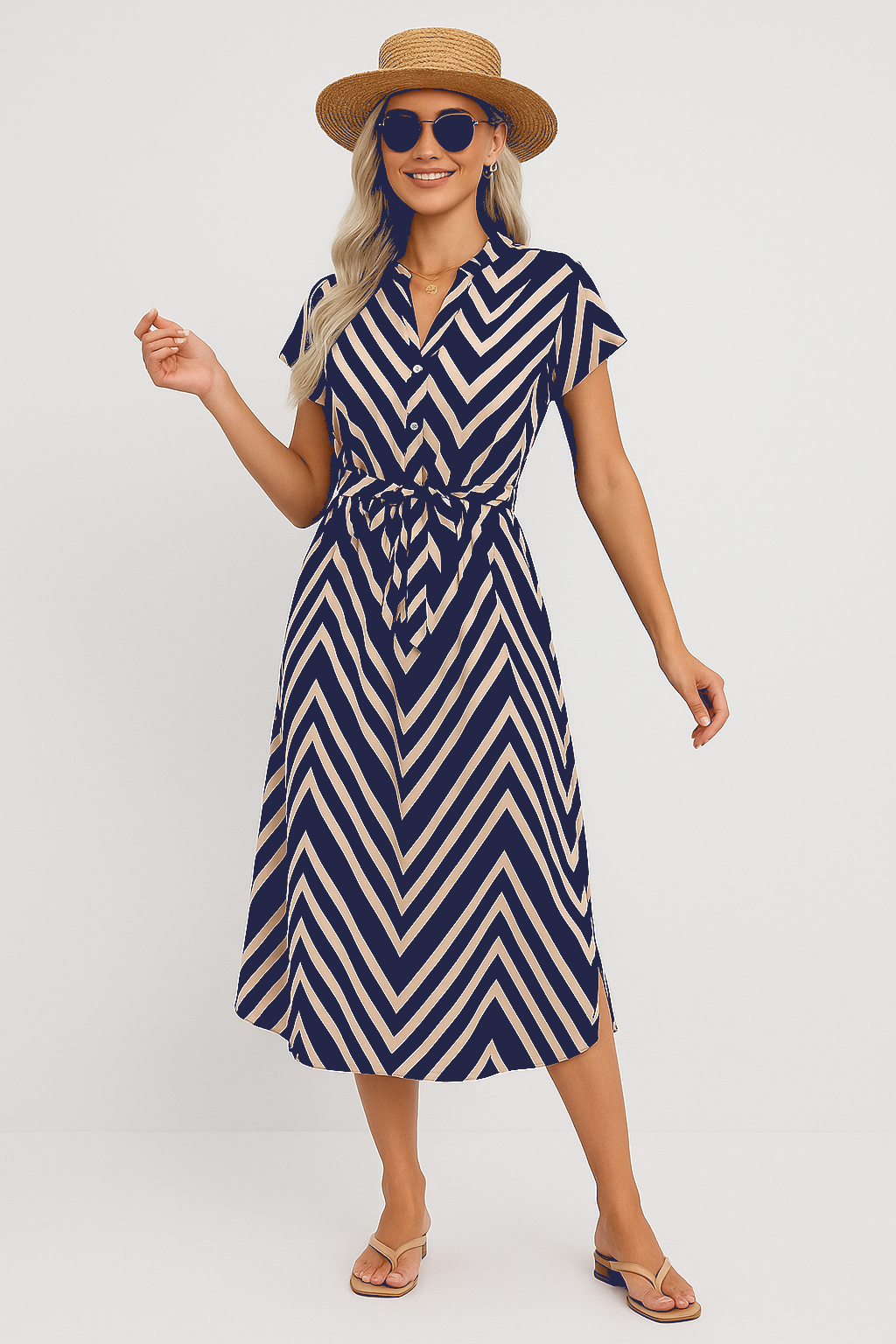 Felina – Light Striped Dress with Flattering Waist