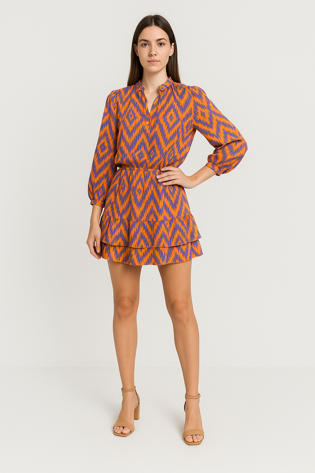 Yadine – Printed Mini Dress with Playful Ruffles