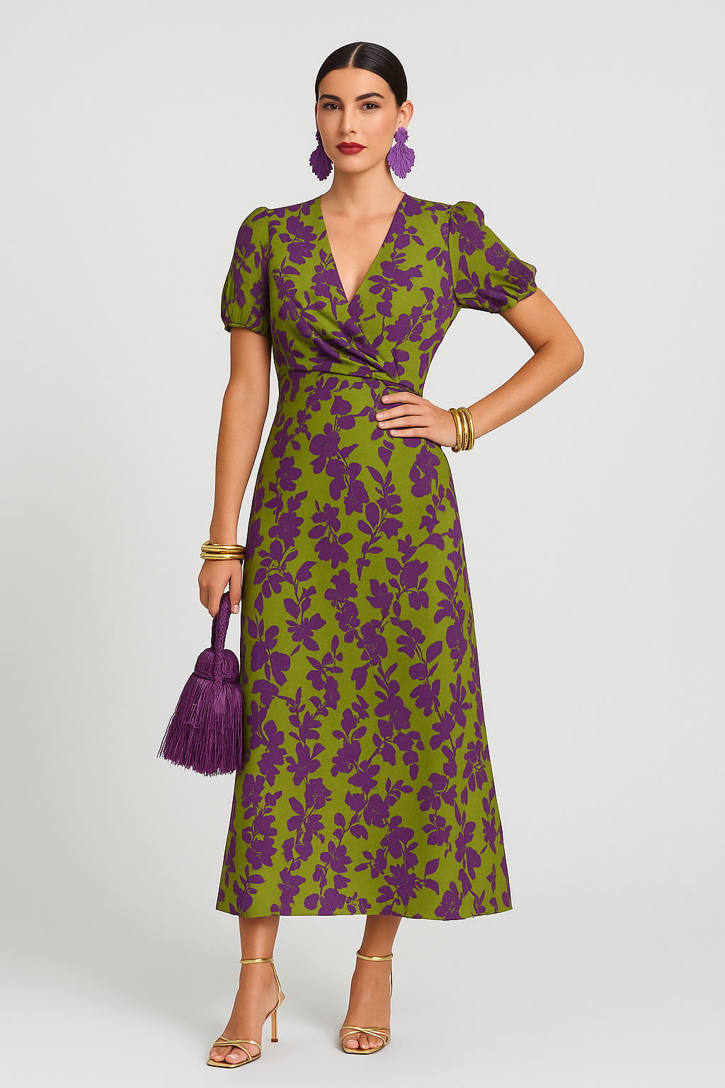 Belloura – Flower Wrap Dress with Short Sleeves and Vintage Flair