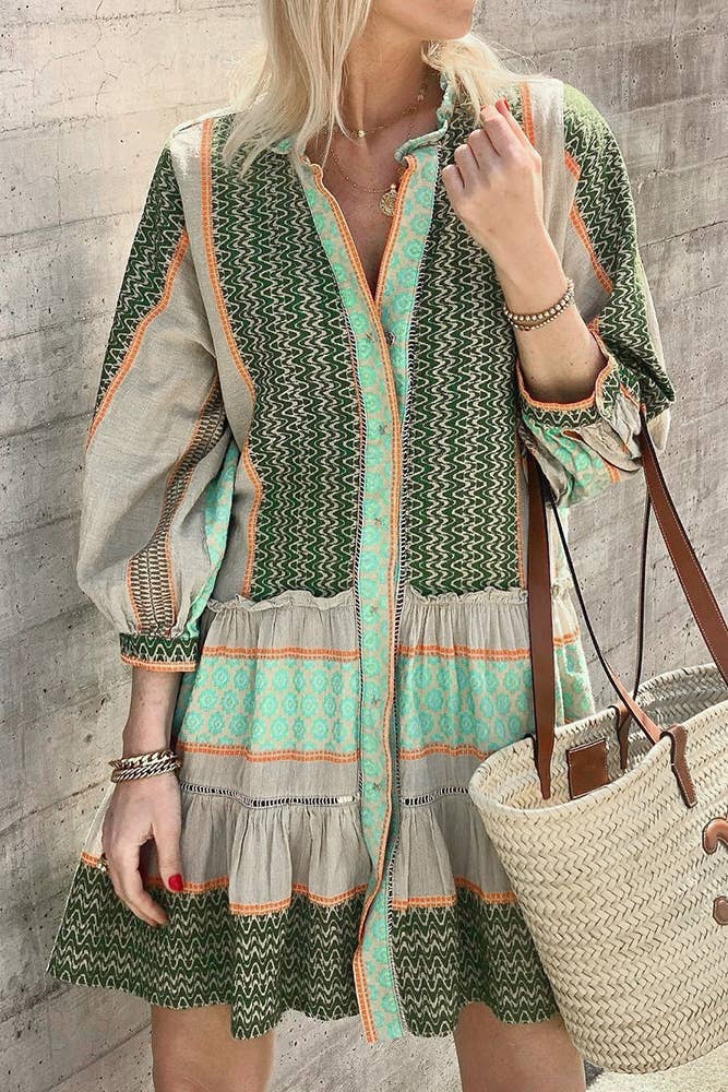 Jenelyn™ - Boho Printed Ruffle Dress