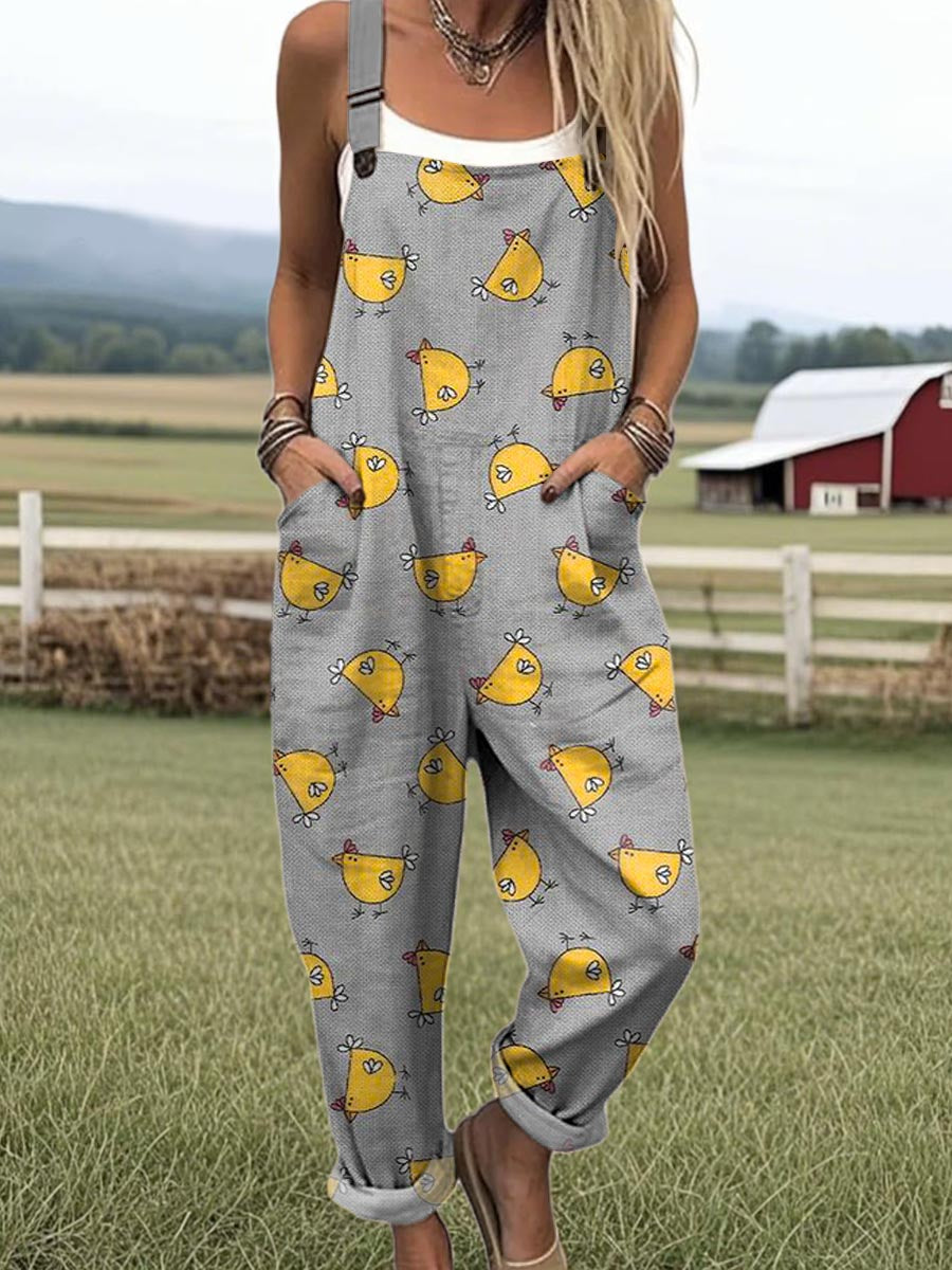 Women's Lovely Chicken Pattern Art Print Casual  Wide Leg Jumpsuit