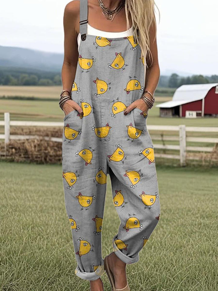 Women's Lovely Chicken Pattern Art Print Casual  Wide Leg Jumpsuit
