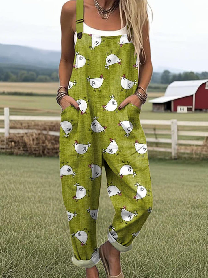 Women's Lovely Chicken Pattern Art Print Casual  Wide Leg Jumpsuit