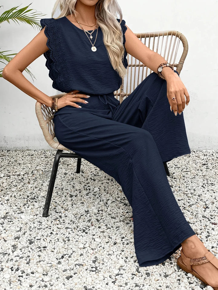 Ziva - Elegant Lace Top And Wide Leg Pants