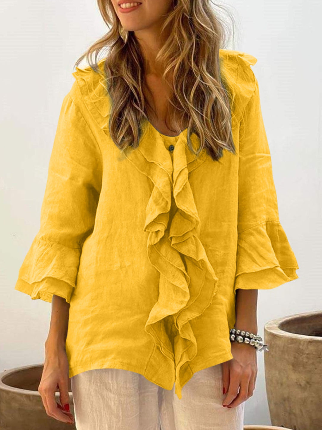 Nadine - Chic Bell Sleeve Ruffle Top