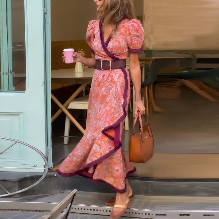 Mira - Elegant Pink Short Sleeve Maxi Dress