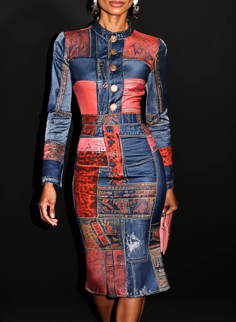 Nora | Patchwork Bodycon Midi Dress