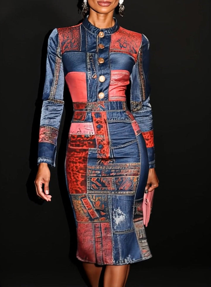 Nora | Patchwork Bodycon Midi Dress