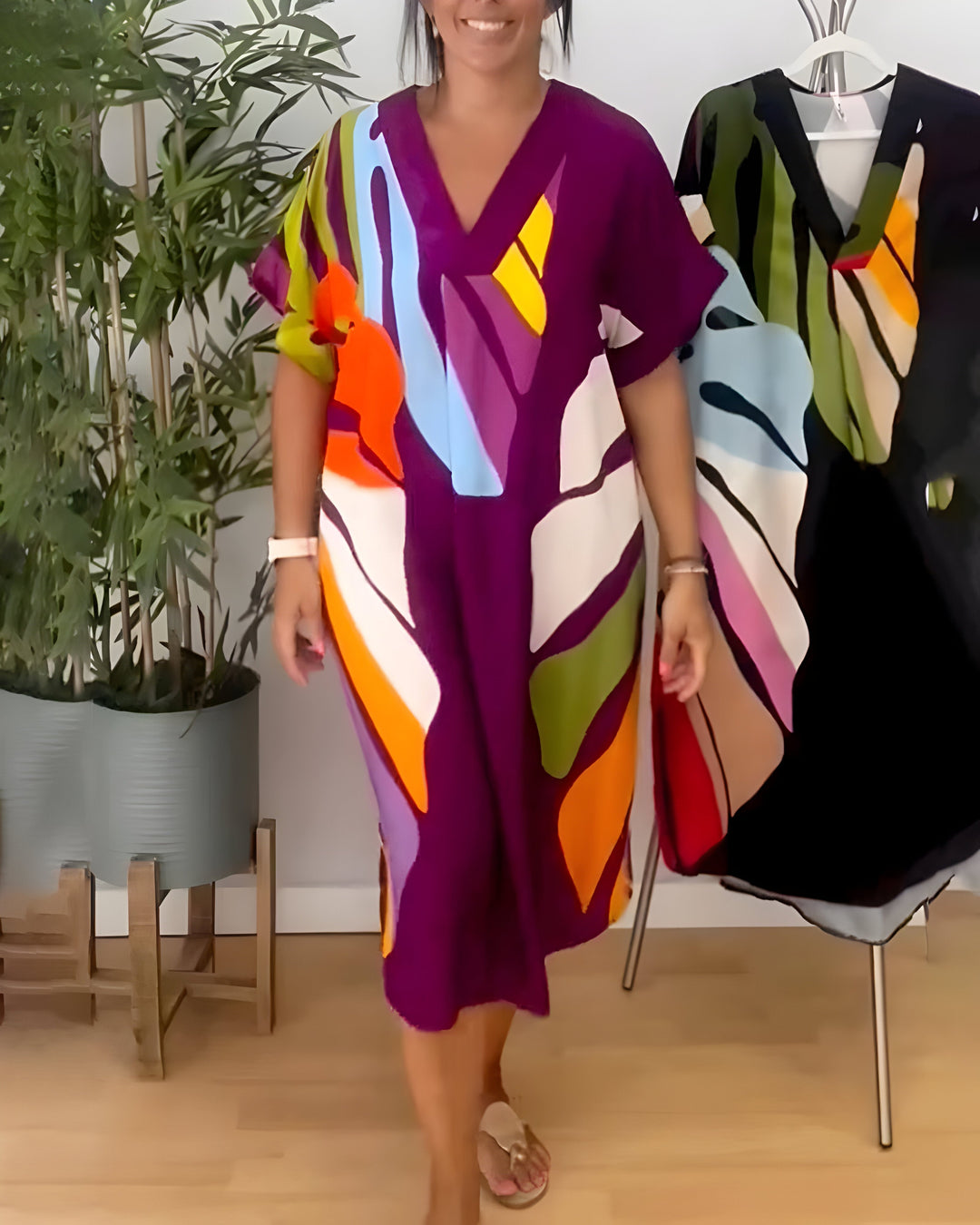 Nerissa™ – Casual Dress with Colorful Leaf Print for a Fresh and Natural Style