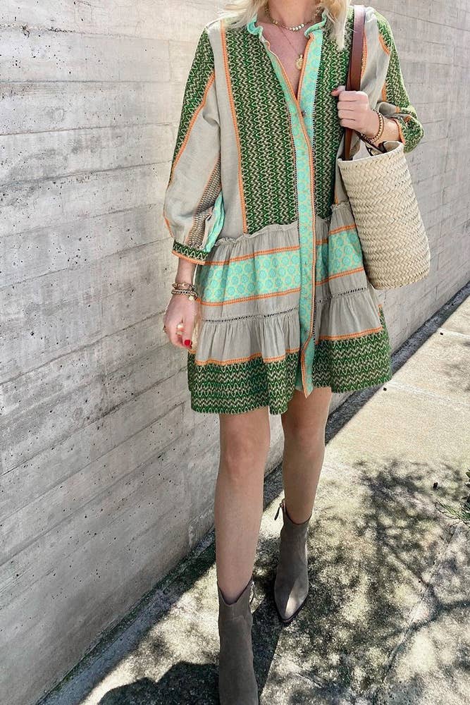 Jenelyn™ - Boho Printed Ruffle Dress