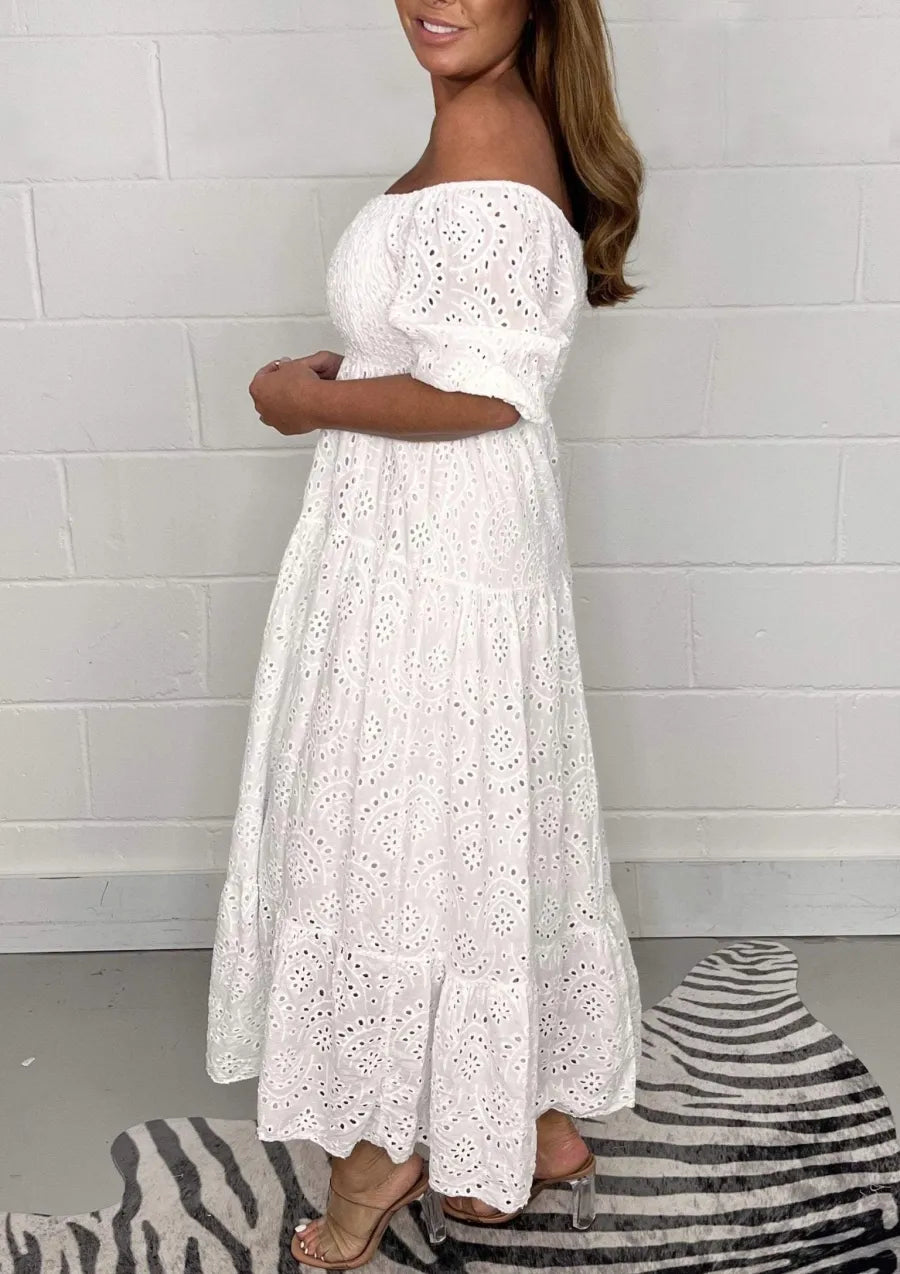 Melodie™ - Elegant Solid Flared Dress with Embroidery