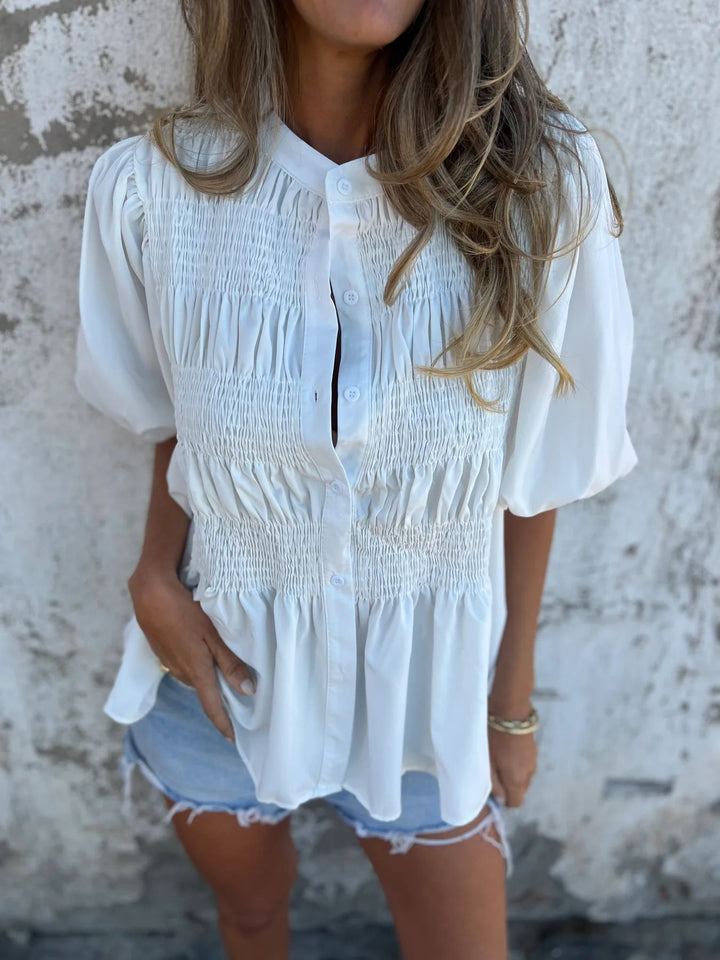 Eliza - Pleated Button-Up Blouse