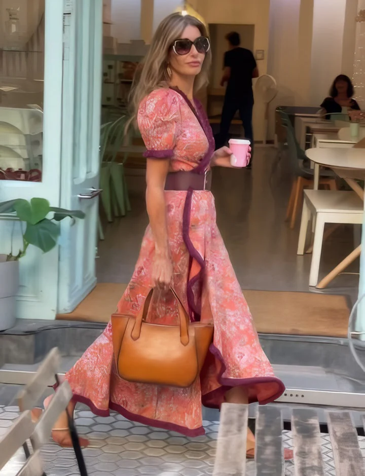 Mira - Elegant Pink Short Sleeve Maxi Dress