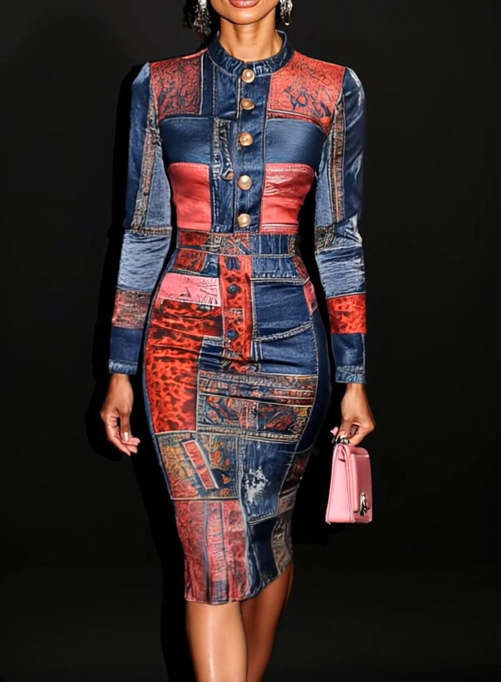 Nora | Patchwork Bodycon Midi Dress