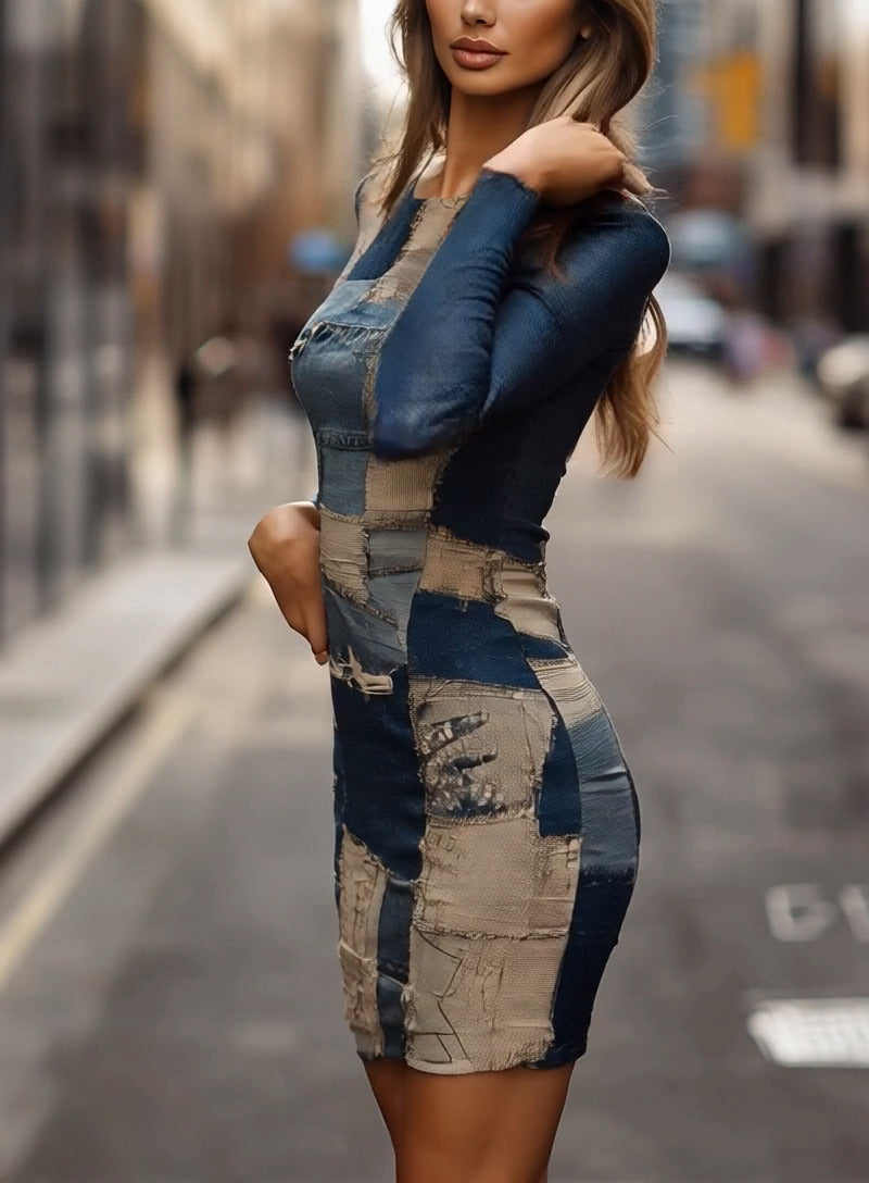 Felicia | Patchwork Denim Bodycon Dress