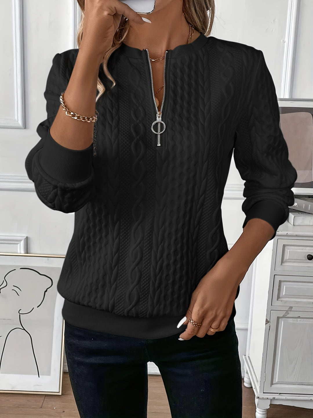 Emma |  Elegant Quarter-Zip Sweater