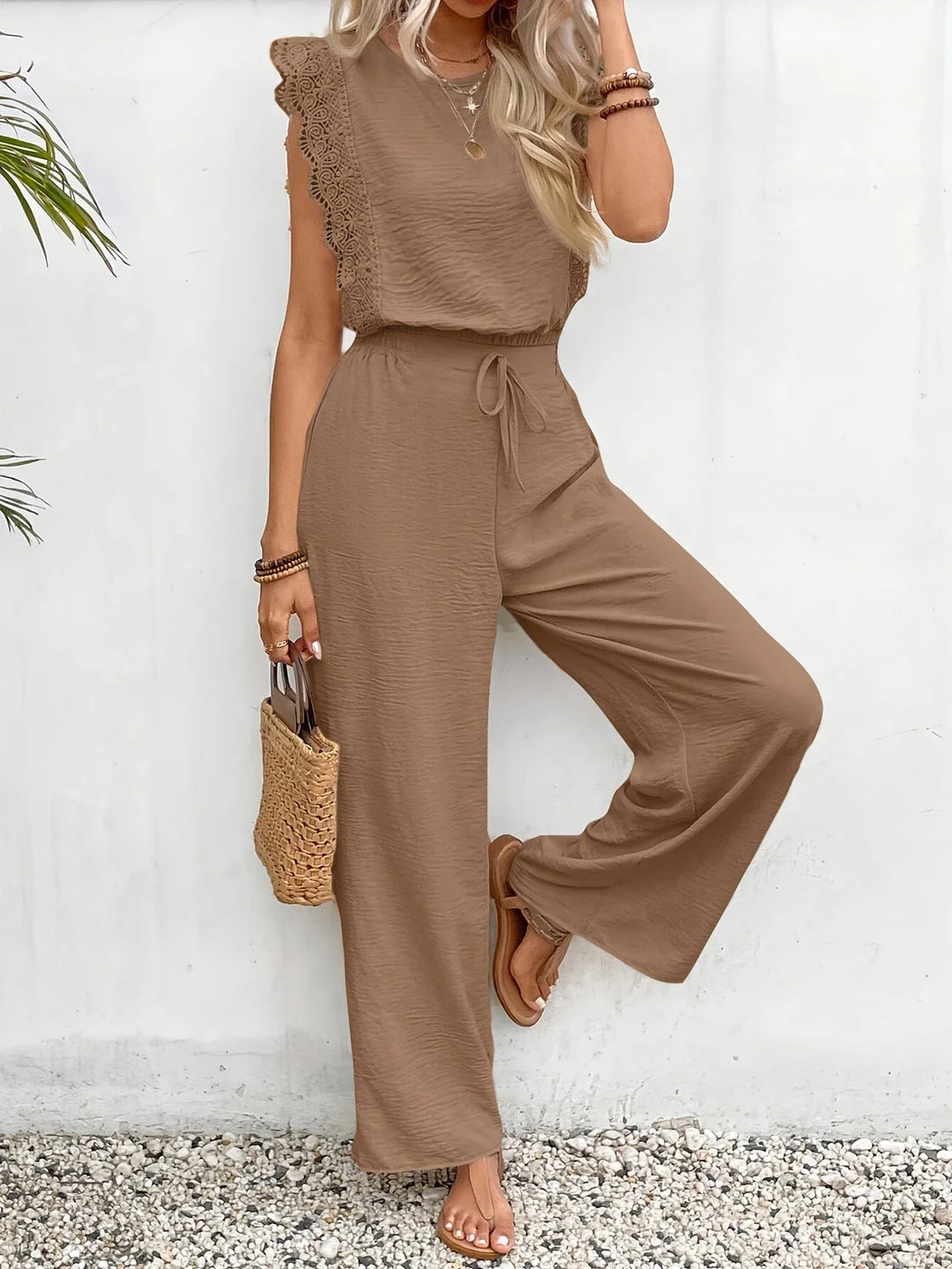Ziva - Elegant Lace Top And Wide Leg Pants