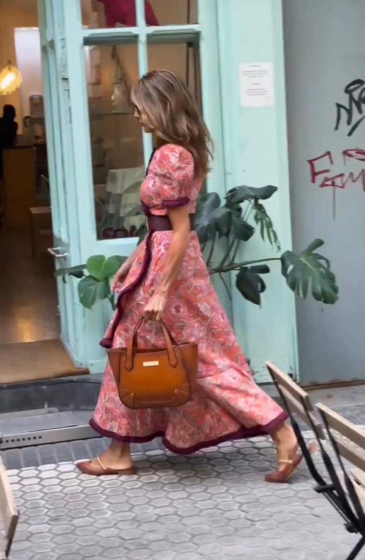 Mira - Elegant Pink Short Sleeve Maxi Dress