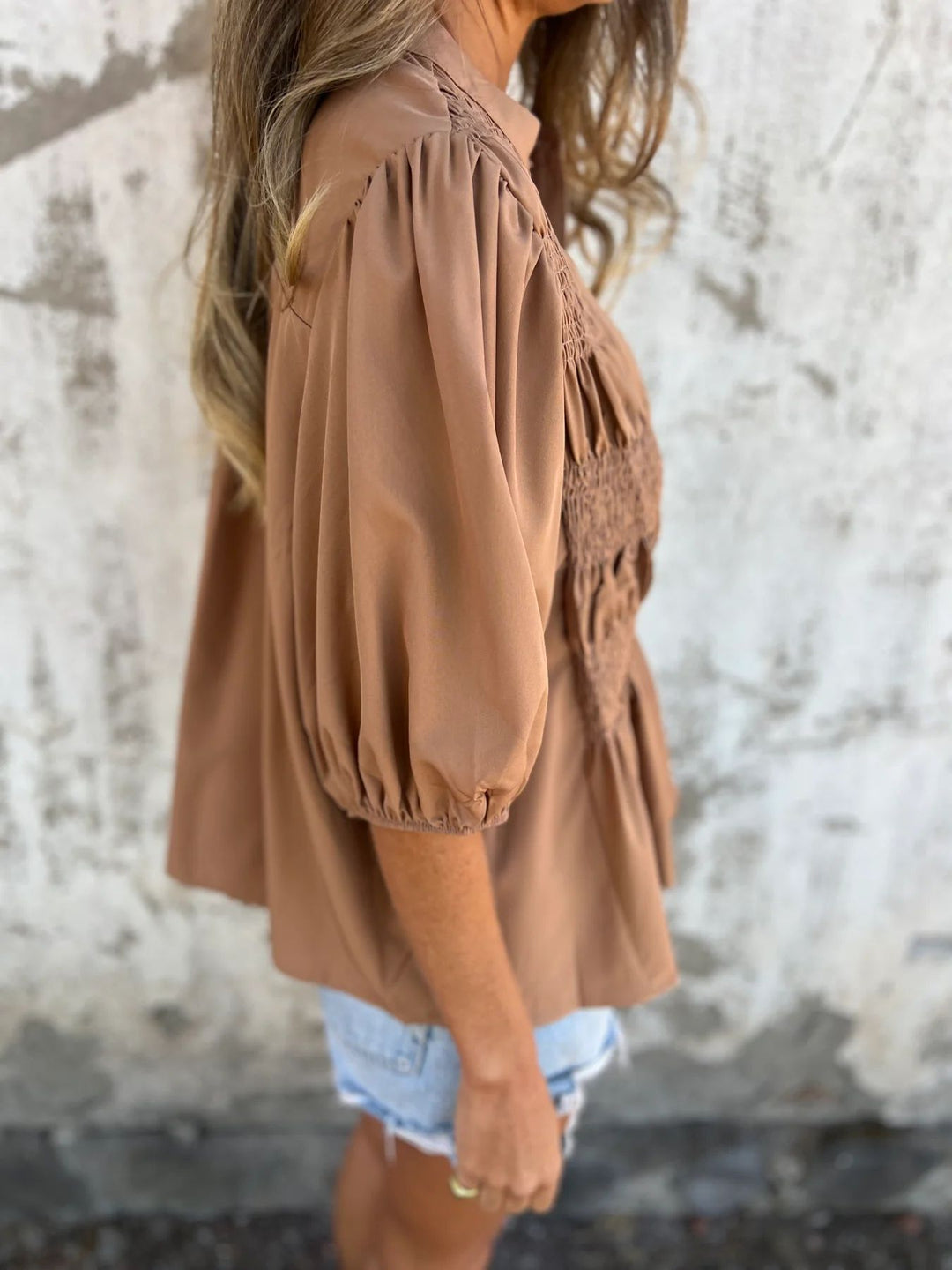 Eliza - Pleated Button-Up Blouse