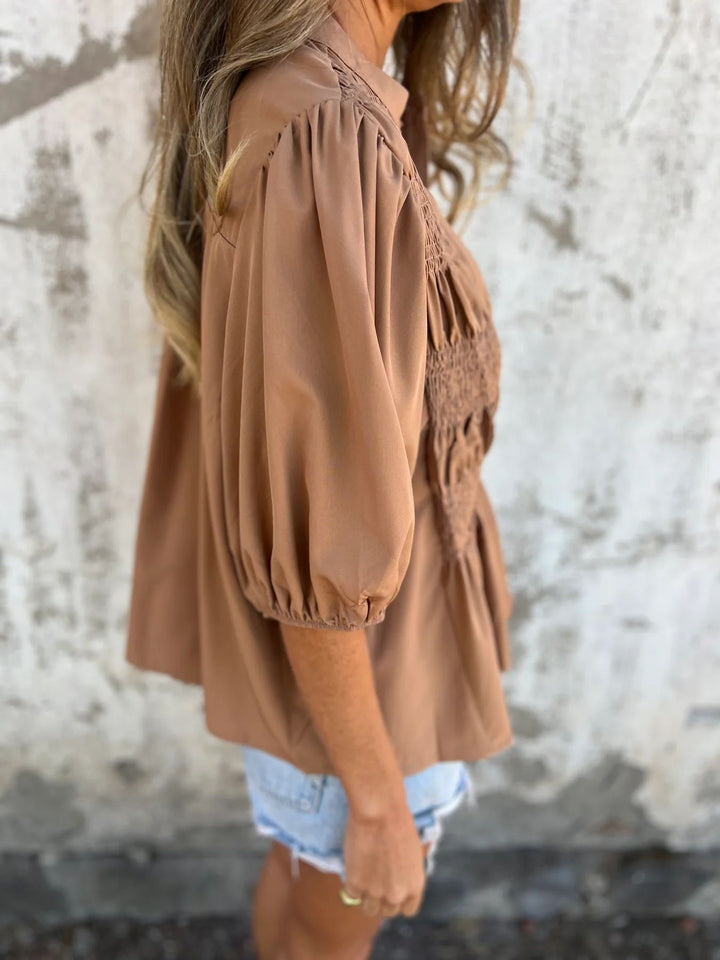 Eliza - Pleated Button-Up Blouse