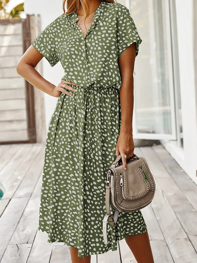 Lorvanna – Comfortable Summer Dress with Stylish Print and Short Sleeves