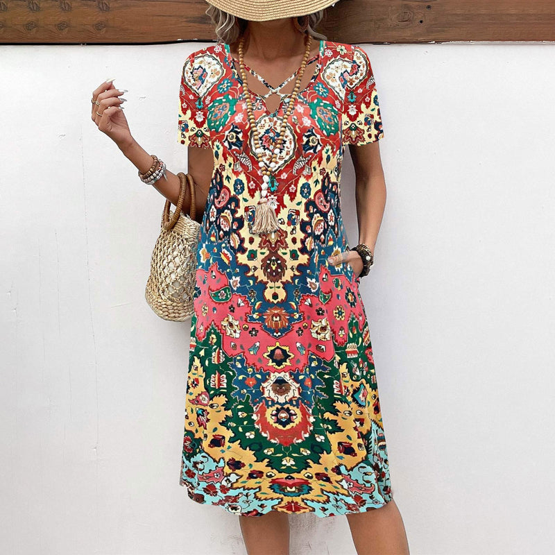Valerie - Vintage Dress with Ethnic Print