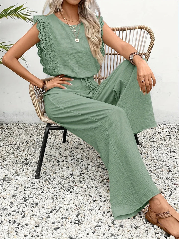 Ziva - Elegant Lace Top And Wide Leg Pants