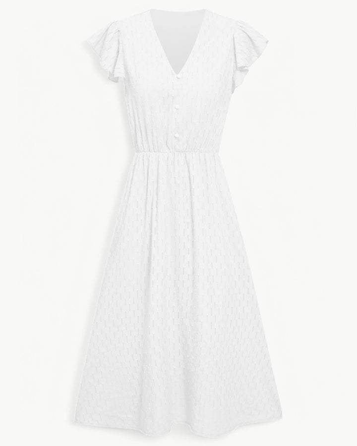 Lara™ | V-Neck Midi Dress with Ruffled Sleeves