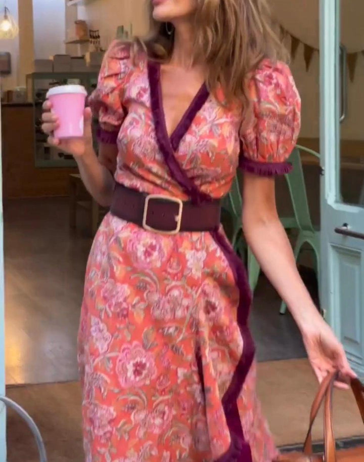 Mira - Elegant Pink Short Sleeve Maxi Dress