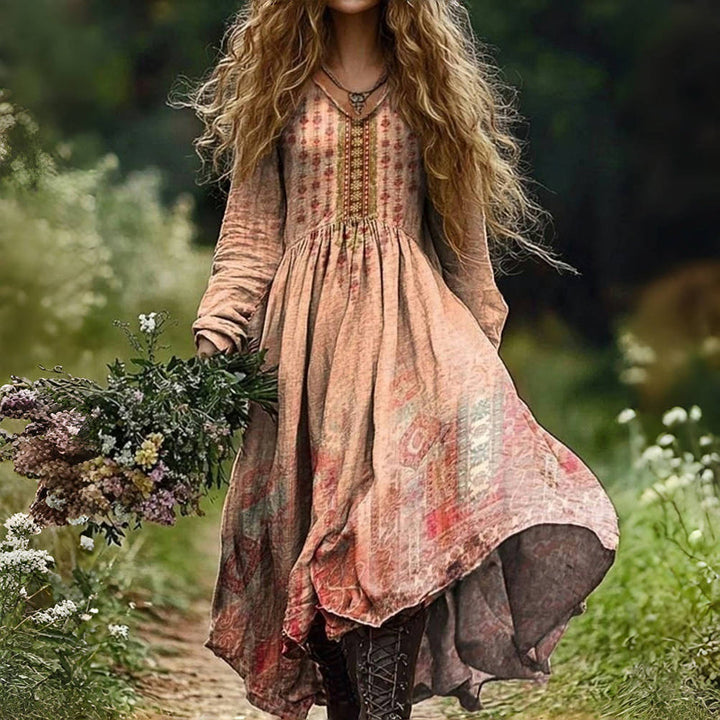 Enola - Vintage Dress with Ethnic Print
