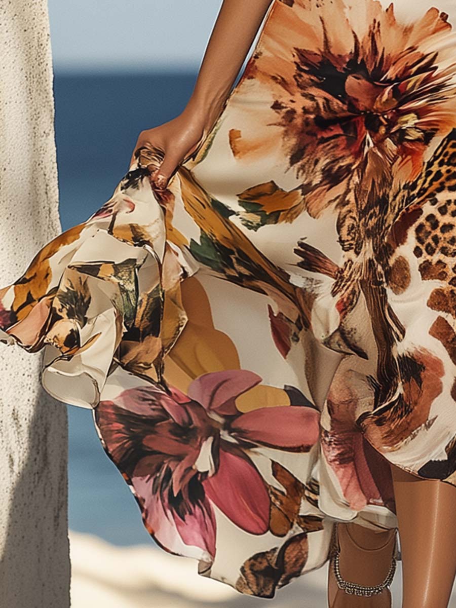Annegret | Floral Print Halterneck Midi Dress