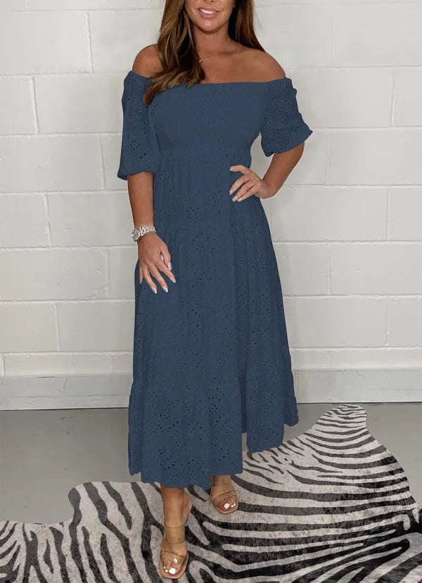 Melodie™ - Elegant Solid Flared Dress with Embroidery