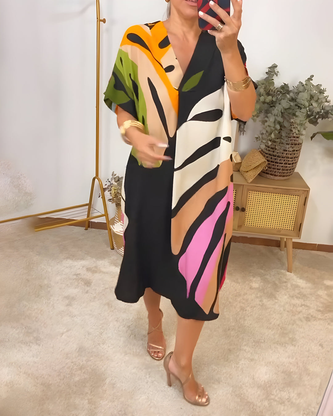 Nerissa™ – Casual Dress with Colorful Leaf Print for a Fresh and Natural Style