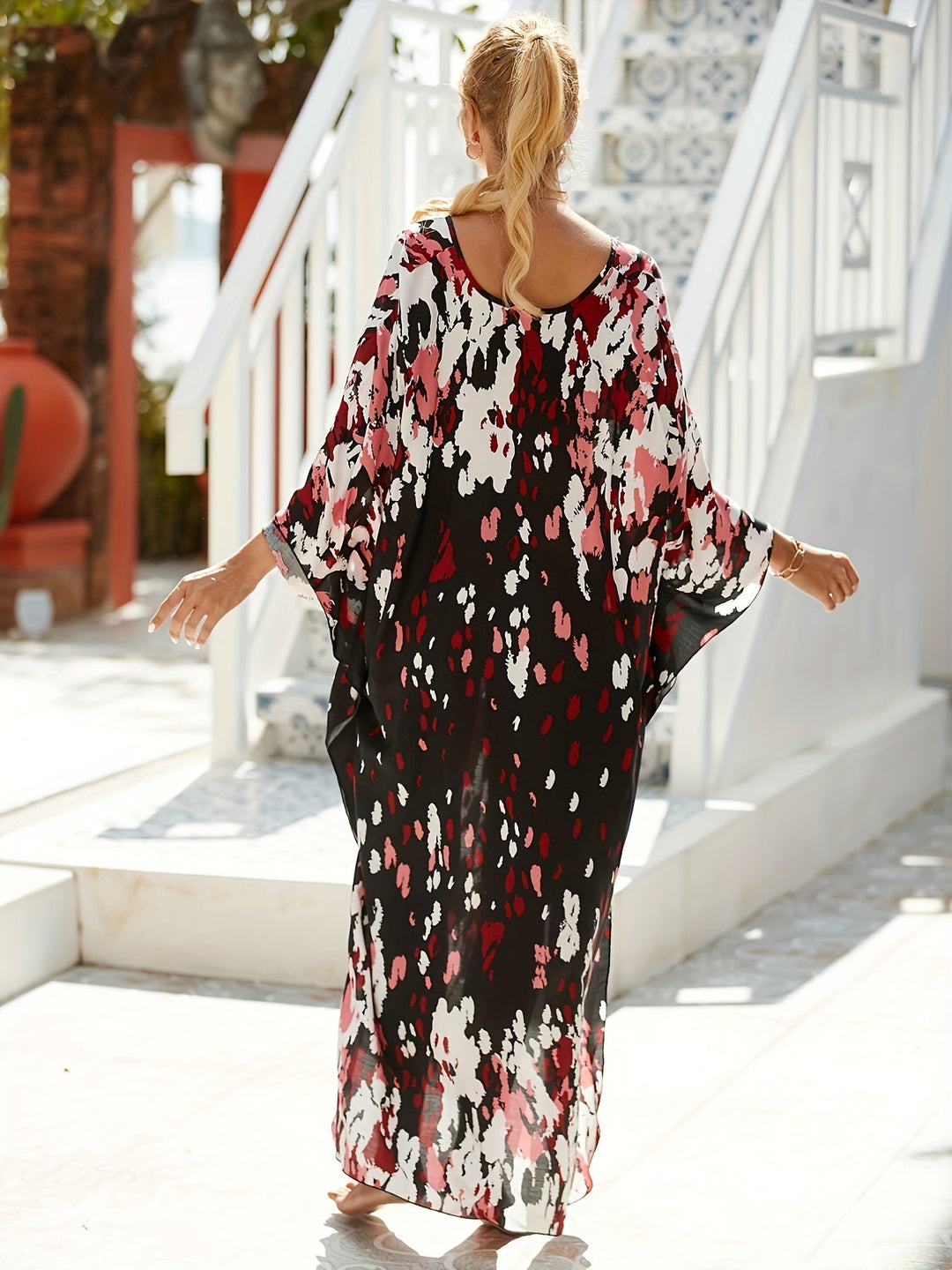 Abigail - Oversized Wave Neck Tropical Dress