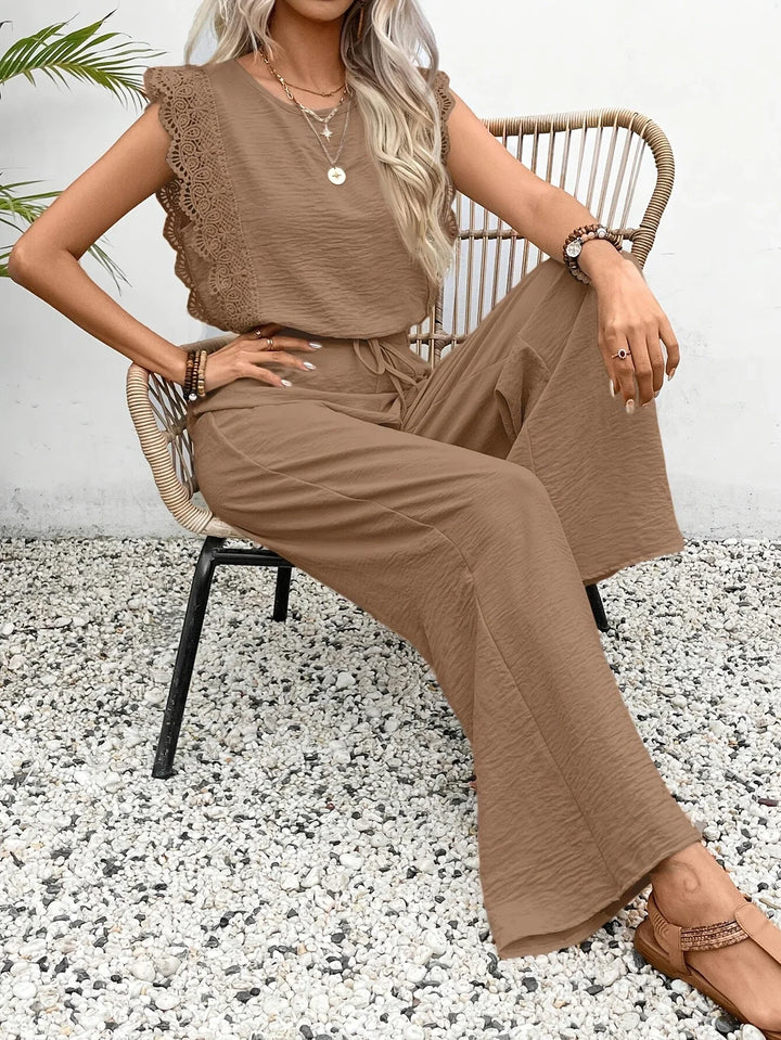 Ziva - Elegant Lace Top And Wide Leg Pants