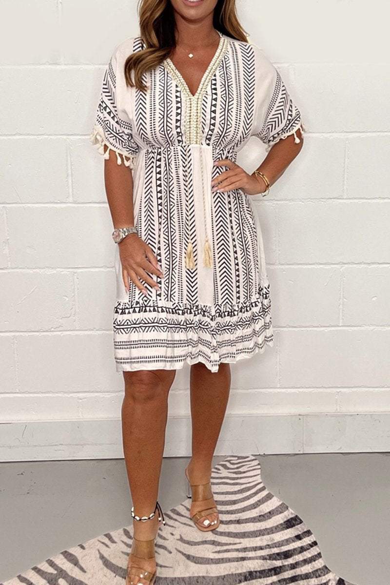 Gail™ – Vintage Boho Dress with Ethnic Print