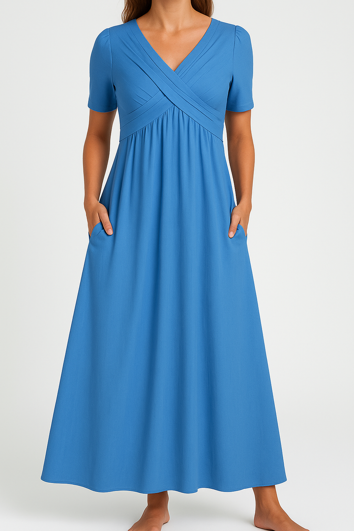 Briana - Elegant Midi V-Neck Dress with Pockets