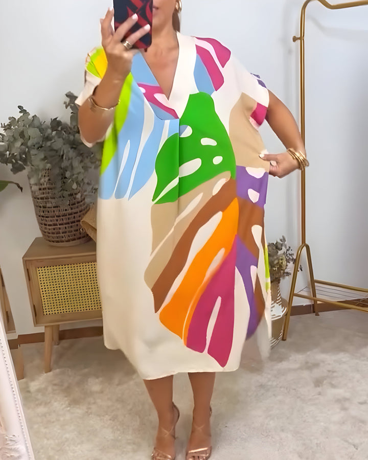Nerissa™ – Casual Dress with Colorful Leaf Print for a Fresh and Natural Style