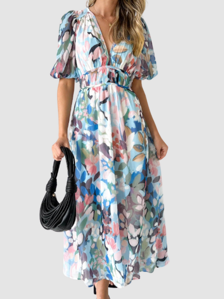 Floradia – Lightweight Floral Maxi Dress with V-Neck
