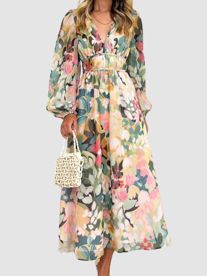 Floradia – Lightweight Floral Maxi Dress with V-Neck