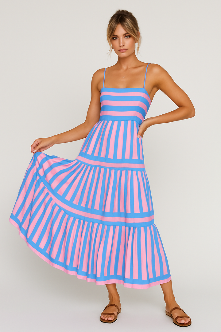 Florina – Striped Maxi Dress with Adjustable Straps