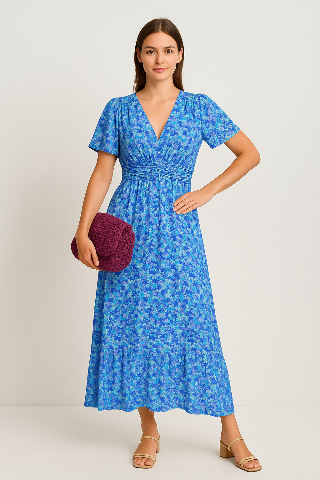 Floriva – Maxi Dress with Floral Print and Elegant V-neck