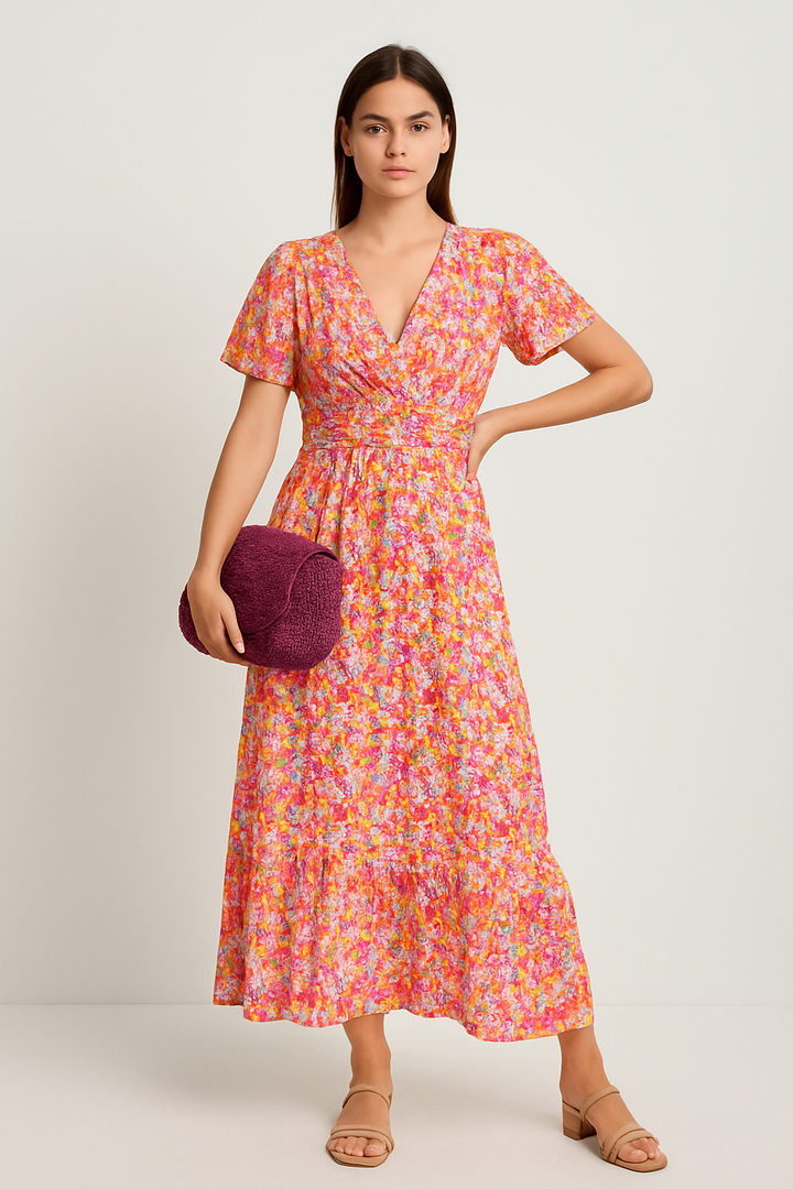 Floriva – Maxi Dress with Floral Print and Elegant V-neck