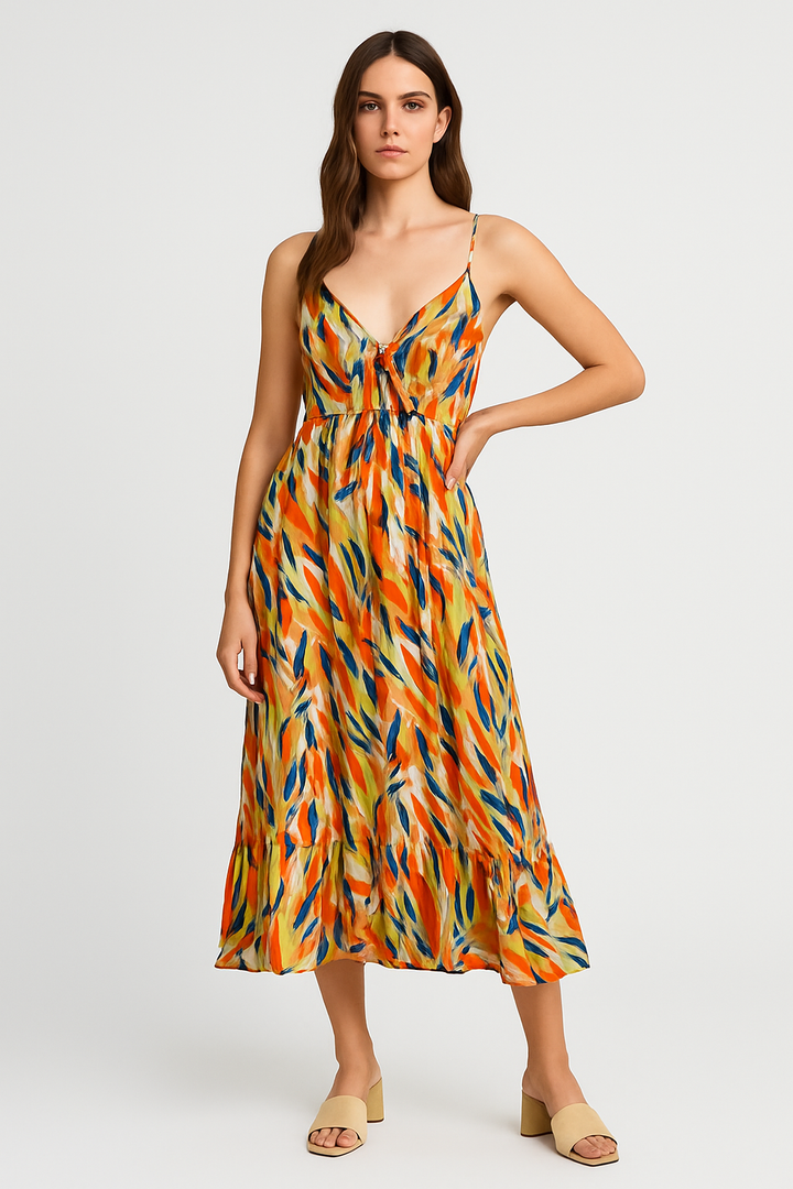 Marlie – Summer Midi Dress with V-Neck and Sleeveless Design