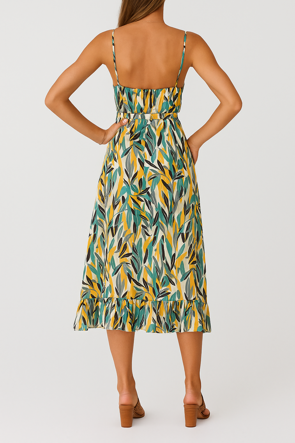 Marlie – Summer Midi Dress with V-Neck and Sleeveless Design