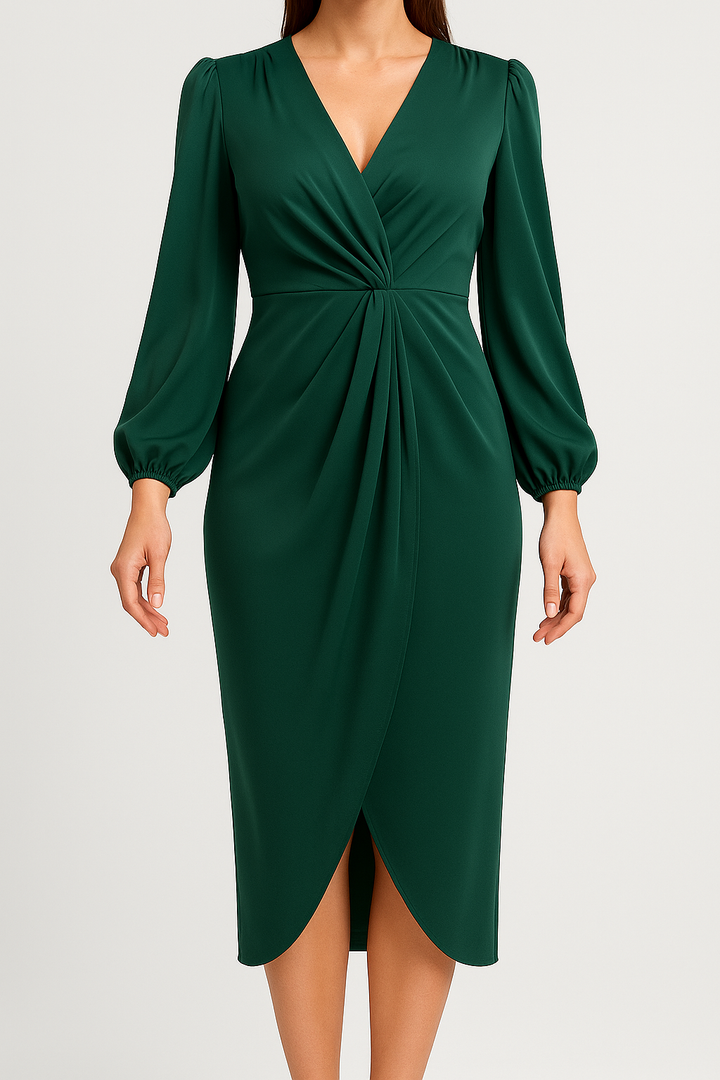 Melvara – Elegant Satin Dress with Long Sleeves and Flowy Fit