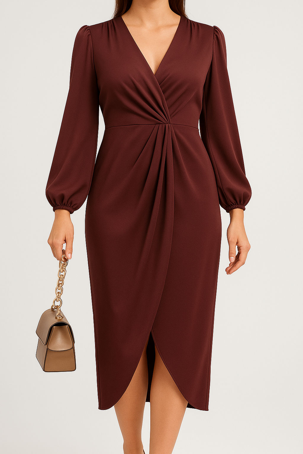 Melvara – Elegant Satin Dress with Long Sleeves and Flowy Fit